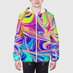 Куртка с капюшоном мужская Аномально яркие цветные разводы, цвет: 3D-белый — фото 2