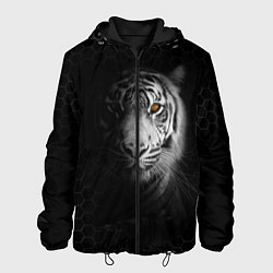 Куртка с капюшоном мужская Тигр черно-белый соты, цвет: 3D-черный