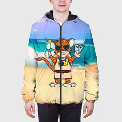 Куртка с капюшоном мужская Тигр в отпуске на новый год на море, цвет: 3D-черный — фото 2