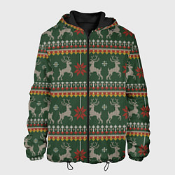 Куртка с капюшоном мужская Новогодний свитер c оленями 1, цвет: 3D-черный