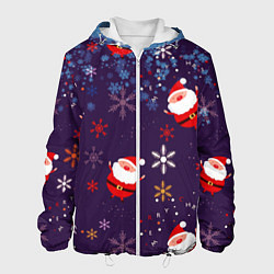 Куртка с капюшоном мужская Дед Мороз в снежинках, цвет: 3D-белый