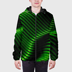 Куртка с капюшоном мужская Волны изумрудного металла, цвет: 3D-черный — фото 2