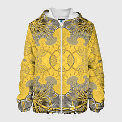 Куртка с капюшоном мужская Коллекция Фрактальная мозаика Желтый на черном 573, цвет: 3D-белый