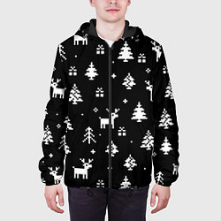 Куртка с капюшоном мужская ЕЛКИ И ОЛЕНИ НА ЧЕРНОМ ФОНЕ, цвет: 3D-черный — фото 2