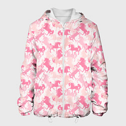 Куртка с капюшоном мужская Розовые Единороги, цвет: 3D-белый