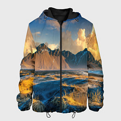 Куртка с капюшоном мужская Красивый горный пейзаж, цвет: 3D-черный