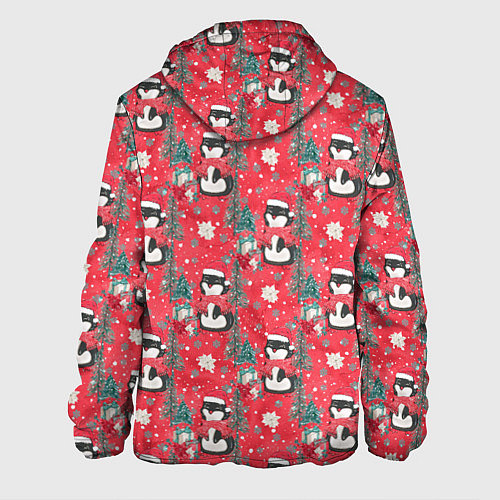 Мужская куртка Пингвины красный паттерн / 3D-Черный – фото 2