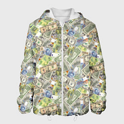 Куртка с капюшоном мужская Разная Денежная Валюта Доллары, Евро, Франки, цвет: 3D-белый