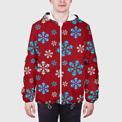 Куртка с капюшоном мужская Снежинки Черепа красный, цвет: 3D-белый — фото 2