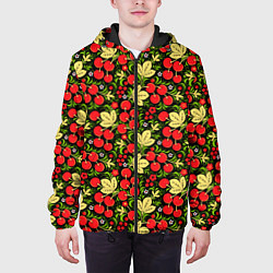 Куртка с капюшоном мужская Черешни хохлома, цвет: 3D-черный — фото 2