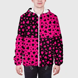 Куртка с капюшоном мужская Черно-Розовые сердца, цвет: 3D-белый — фото 2
