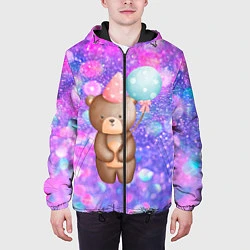 Куртка с капюшоном мужская День Рождения - Медвежонок с шариками, цвет: 3D-черный — фото 2