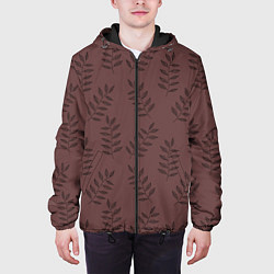 Куртка с капюшоном мужская Веточки с черными листьями на коричневом фоне, цвет: 3D-черный — фото 2