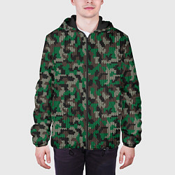 Куртка с капюшоном мужская Зелёный Вязаный Камуфляж, цвет: 3D-черный — фото 2
