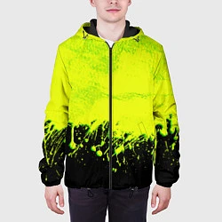 Куртка с капюшоном мужская НЕОНОВЫЕ БРЫЗГИ КРАСКИ, цвет: 3D-черный — фото 2