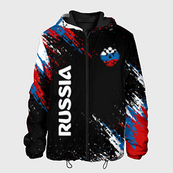 Куртка с капюшоном мужская Russia Штрихи в цвет Флага, цвет: 3D-черный
