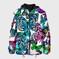 Куртка с капюшоном мужская Рой цветных бабочек, цвет: 3D-черный