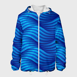 Куртка с капюшоном мужская Синие абстрактные волны, цвет: 3D-белый