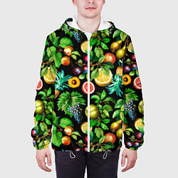 Куртка с капюшоном мужская Сочные фрукты - персик, груша, слива, ананас, цвет: 3D-белый — фото 2