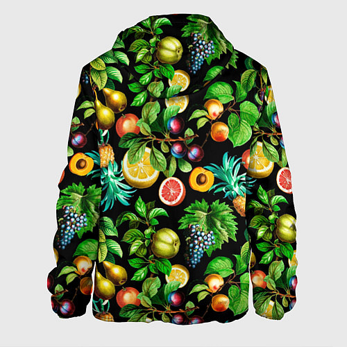 Мужская куртка Сочные фрукты - персик, груша, слива, ананас / 3D-Черный – фото 2
