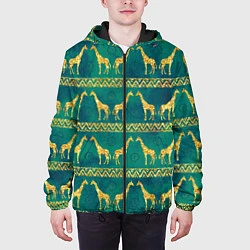 Куртка с капюшоном мужская Золотые жирафы паттерн, цвет: 3D-черный — фото 2