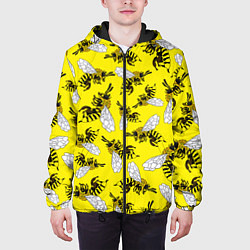 Куртка с капюшоном мужская Пчелы на желтом, цвет: 3D-черный — фото 2