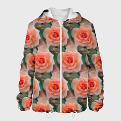 Куртка с капюшоном мужская Нежные розы паттерн, цвет: 3D-белый