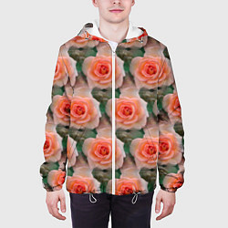 Куртка с капюшоном мужская Нежные розы паттерн, цвет: 3D-белый — фото 2