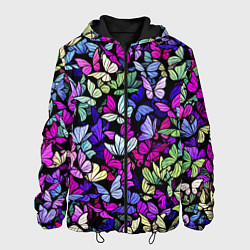 Куртка с капюшоном мужская Витражные бабочки, цвет: 3D-черный