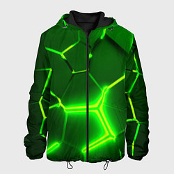 Куртка с капюшоном мужская 3D ПЛИТЫ НЕОН NEON GREEN HEXAGON РАЗЛОМ, цвет: 3D-черный