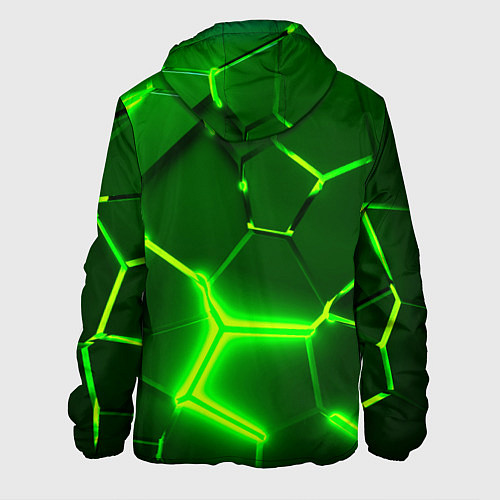 Мужская куртка 3D ПЛИТЫ НЕОН NEON GREEN HEXAGON РАЗЛОМ / 3D-Черный – фото 2