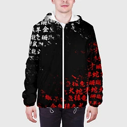Куртка с капюшоном мужская КРАСНО БЕЛЫЕ ИЕРОГЛИФЫ ЯПОНИЯ БРЫЗГИ, цвет: 3D-белый — фото 2