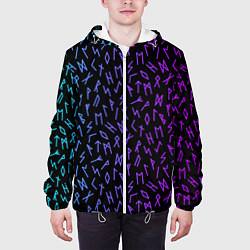 Куртка с капюшоном мужская Рунический алфавит Neon pattern, цвет: 3D-белый — фото 2