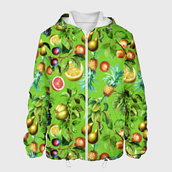 Куртка с капюшоном мужская Сочные фрукты паттерн, цвет: 3D-белый