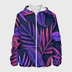 Куртка с капюшоном мужская Neon Tropical plants pattern, цвет: 3D-белый