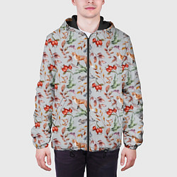 Куртка с капюшоном мужская Лисы и лесные ягоды, цвет: 3D-черный — фото 2