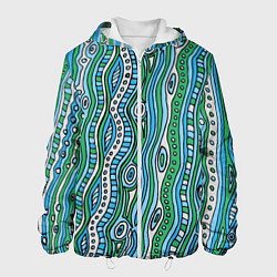 Куртка с капюшоном мужская Разноцветная абстракция в стиле дудл Волны, линии,, цвет: 3D-белый