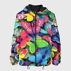 Куртка с капюшоном мужская Стая бабочек Pattern, цвет: 3D-черный