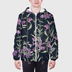 Куртка с капюшоном мужская Цветы Фиолетовые, цвет: 3D-белый — фото 2