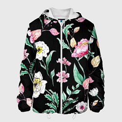 Куртка с капюшоном мужская Цветы Нарисованные от Руки, цвет: 3D-белый