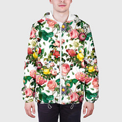 Куртка с капюшоном мужская Узор из летних роз Summer Roses Pattern, цвет: 3D-белый — фото 2