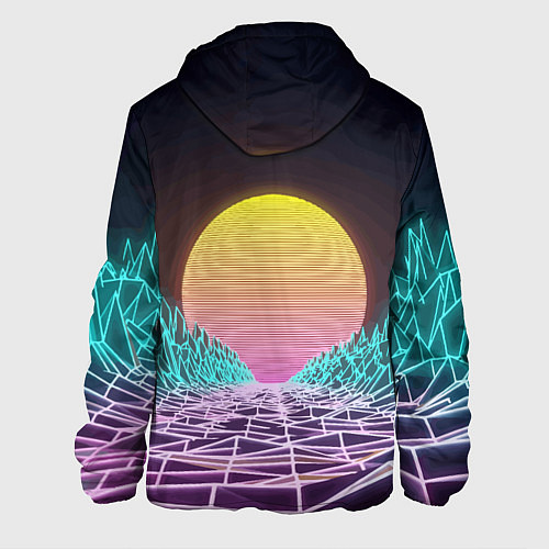 Мужская куртка Vaporwave Закат солнца в горах Neon / 3D-Черный – фото 2