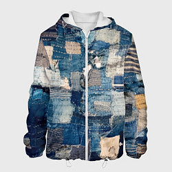 Куртка с капюшоном мужская Patchwork Jeans Осень Зима 2023, цвет: 3D-белый