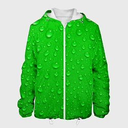 Куртка с капюшоном мужская Зеленый фон с росой, цвет: 3D-белый