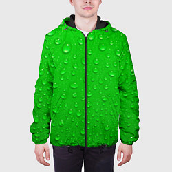 Куртка с капюшоном мужская Зеленый фон с росой, цвет: 3D-черный — фото 2