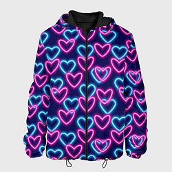Куртка с капюшоном мужская Неоновые сердца, паттерн, цвет: 3D-черный