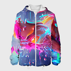 Куртка с капюшоном мужская Neon splashes, цвет: 3D-белый