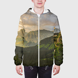 Куртка с капюшоном мужская Горы, лес, небо, цвет: 3D-белый — фото 2
