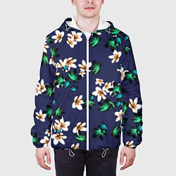 Куртка с капюшоном мужская Цветы Узор Дицы, цвет: 3D-белый — фото 2