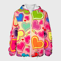 Куртка с капюшоном мужская ЛЮБОВНЫЕ СЕРДЕЧКИ LOVE HEARTS, цвет: 3D-белый